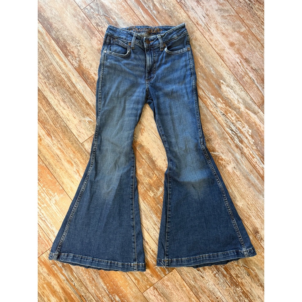 Wrangler Womens 25 High Rise Flare Jeans Blue Stretch Retro Bell Bottom Y2K